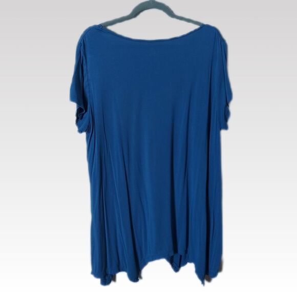 Swing Hem Top 2X Blue Cap Sleeve Flowy A-Line Beach Cover Up Short Knit Dress - Picture 2 of 9